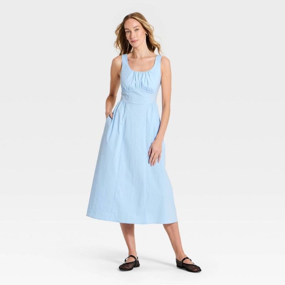 Women's Corset Smock Midi Dress - Blue S